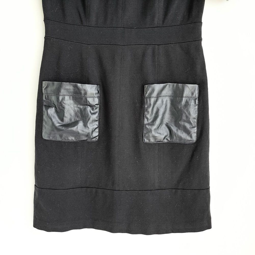 Vince Cameo Short Sleeve Faux Leather Pocket Sheath Dress Womens 8 Black - Picture 3 of 6